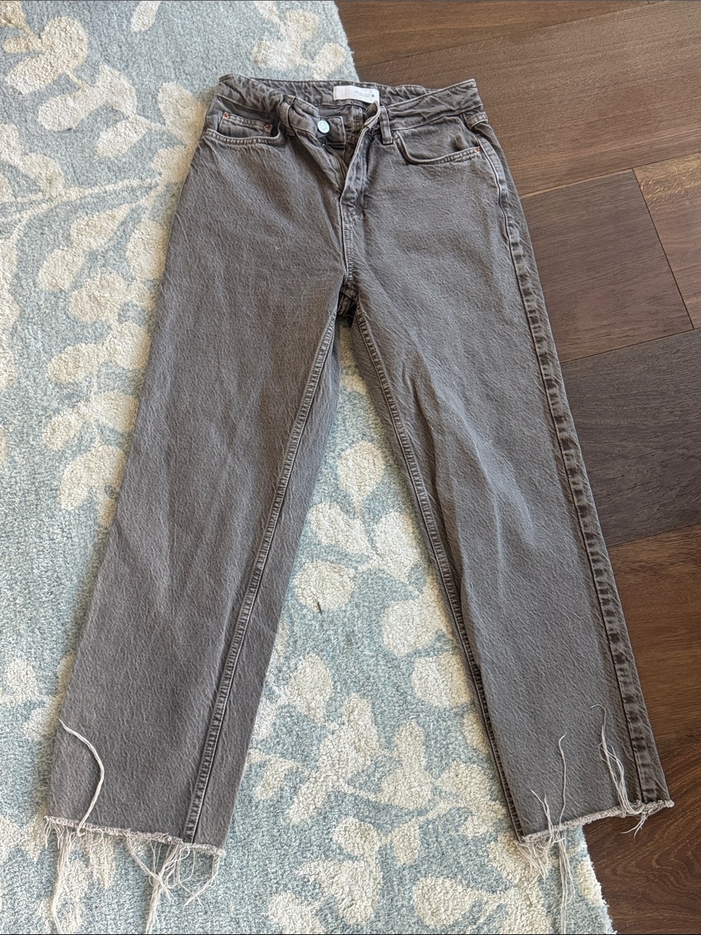 Zara Women's Washed Gray Straight-Leg Jeans
